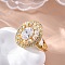 Brass Micro Pave Clear Cubic Zirconia Adjustable Rings for Women, Oval, Golden, Inner Diameter: 19mm