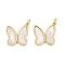 Brass Pave Natural White Shell Pendants, Real 18K Gold Plated, with Jump Rings, Cadmium Free & Lead Free, Long-Lasting Plated, Rack Plating, Butterfly, 18.5x18x2.5mm, Hole: 3.5mm