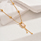 Fashionable Vintage Brass & Glass Tassel Rectangle Pendant Necklaces for Women, Real 18K Gold Plated, Misty Rose, 17.52 inch(44.5cm)