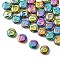 Electroplate Glass Beads, Flat Round with Letter, Colorful, Letter F, 9.5~10x4~5mm, Hole: 1mm, about 30pcs/set