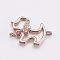 Brass Micro Pave Cubic Zirconia Puppy Links connectors, Long-Lasting Plated, Real Rose Gold Plated, Dog Silhouette, 10x16x2.5mm, Hole: 0.5mm
