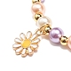 Bracelet extensible en perles de verre avec breloque marguerite en alliage d'émail pour femme BJEW-JB08541-4