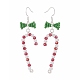 Bastoncino di zucchero natalizio con perline di vetro e orecchini pendenti con fiocco EJEW-TA00080-3
