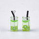ガラスボトルペンダント  樹脂と  プラスチックおよび鉄のパーツ  フルーツティーチャーム  プラチナ  緑黄  25~28x10mm  穴：1.8mm X-CRES-N017-06F-2