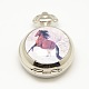 Cabezas se pueden abrir planas redondas caballo aleación impresas de cuarzo reloj de porcelana para collares del reloj de bolsillo que hacen WACH-M111-09-1