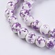 Chapelets de perles en céramique imprimées de fleurs manuelles PORC-J006-B01-3