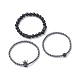 3 pièces 3 style rond synthétique noir pierre et hématite perlé ensemble de bracelets extensibles BJEW-JB07688-02-4