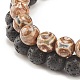 2Pcs 2 Style Natural Lava Rock & Tibetan Agate Round Beaded Stretch Bracelets Set BJEW-JB08312-6