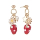 Aretes colgantes de flor de murano y fresa de esmalte de aleación y perla natural EJEW-TA00143-2