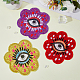 Hobbyay 3 個 3 色の花とアイ模様布刺繍アップリケパッチ  ミシンクラフト装飾  プラスチックシードビーズとパイレット付き  ミックスカラー  108x115x2.5mm  1pc /カラー PATC-HY0001-27-3