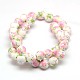 Chapelets de perles en céramique imprimées de fleurs manuelles PORC-M007-10mm-07-2