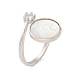 Shell Flat Round Open Cuff Ring with Clear Cubic Zirconia RJEW-P030-01P-1