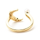 Clear Cubic Zirconia Moon Open Cuff Ring with Imitation Pearl for Women RJEW-A003-01G-3