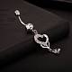 Piercing Jewelry Real Platinum Plated Brass Rhinestone Heart to Heart Navel Ring Belly Rings AJEW-EE0001-61-2
