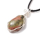 Natural Unakite Teardrop Pendant Necklaces Set with Waxed Cords for Women NJEW-TA00034-01-4