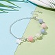 Bracelet en perles de jade blanc naturel (teint) avec 304 chaînes rolo en acier inoxydable BJEW-JB08145-05-2