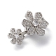 Rack Plating Flower Brass Pave Clear Cubic Zirconia Fold Over Magnetic Clasps KK-C019-21P-3