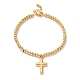 Vacuum Plating 304 Stainless Steel Cross Charm Bracelet with 201 Stainless Steel Round Beads for Women BJEW-B057-04G-1
