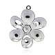Antique Silver Alloy Rhinestone Large Flower Pendants for Necklace Making ALRI-O008-06-2