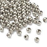 304 perles rondes creuses en acier inoxydable, pour la fabrication de bijoux artisanaux, couleur inoxydable, 3x3mm, Trou: 1mm