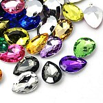 Imitation Taiwan Acrylic Rhinestone Cabochons, Pointed Back & Faceted, teardrop, Mixed Color, 18x13x5mm, about 500pcs/bag