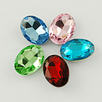 Glass Pointed Back Rhinestone, Back Plated, Faceted, Oval, Mixed Color, 13x18x5mm
