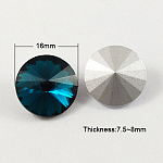 Diamante de imitación de cristal en punta, rhinestone del rivoli, espalda plateada, cono, azul de Prusia, 16x7.5~8mm