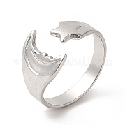 304 Stainless Steel Star & Moon Open Cuff Ring for Women RJEW-E063-07P
