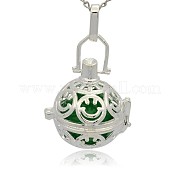 Silver Color Plated Brass Hollow Round Cage Pendants KK-J216-13S