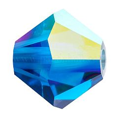 Preciosa® Kristallperlen, tschechischer Kristall, Doppelkegel (451 69 302 Rondell), 60310 200 capri blau ab, 4 mm, Bohrung: 0.8 mm