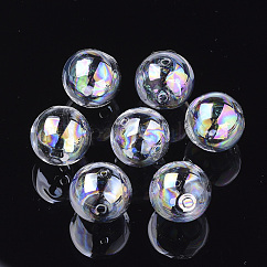 Perles de globe en verre soufflé faites à la main, de couleur plaquée ab , ronde, clair ab, 12x11mm, Trou: 1~1.5mm