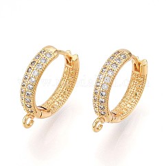 Boucle d'oreille créole en laiton avec micro pavé de zircons cubiques, sans plomb & sans nickel & sans cadmium , anneau, véritable 18k plaqué or, 18x16.5x3.5mm, Trou: 1.4mm, pin: 0.9 mm