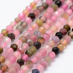 Fili di perle di tormalina multicolore naturale, sfaccettato, tondo, colore misto, 2mm, Foro: 0.5 mm, circa 156pcs/filo, 14.9 pollice (38 cm)
