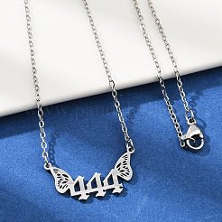 Colliers pendentifs numéro 444 en acier inoxydable 201 avec ailes de papillon&nbsp;LS-NJEW-P332-01B-P