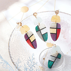 2 paio di orecchini pendenti in acrilico con piume e motivo tartan in 2 colori&nbsp;EJEW-FI0001-25