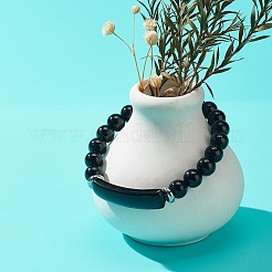 Bracelet extensible en perles d'obsidienne naturelle&nbsp;BJEW-JB08879-02