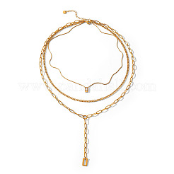 Colliers pour femmes avec pendentif rectangulaire à pompon en acier inoxydable 304 et chaîne à un rang.&nbsp;WGAA594-01