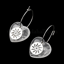 Pendientes de aro de cristal de cuarzo natural y acero inoxidable 304 para mujer&nbsp;EJEW-G475-01P-01