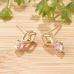 Orecchini a bottone in ottone con micro pavé di zirconi cubici&nbsp;EJEW-G428-20G-04