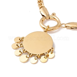 Collar con colgante de concha plana y redonda con baño de iones (IP) y cadena de eslabones de acero inoxidable 304 para mujer.&nbsp;NJEW-P262-02G