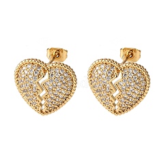 Pendientes de latón con micropavé de circonitas cúbicas y corazón roto&nbsp;EJEW-B153-19G-03