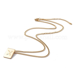 Collier pendentif rectangulaire en acier inoxydable avec lettre initiale pour hommes et femmes&nbsp;NJEW-E090-01G-24