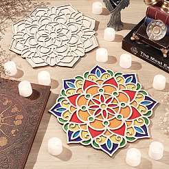 4 Stück Mandala-Untersetzer aus unbehandeltem Holz in 2 verschiedenen Ausführungen&nbsp;HJEW-OC0001-50