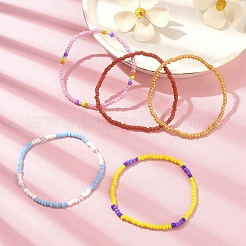 5 set di braccialetti elastici con perline di semi di vetro a 5 colori&nbsp;BJEW-JB09629