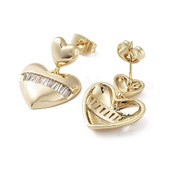 Aretes colgantes de latón con forma de corazón y circonita cúbica&nbsp;EJEW-G371-06G