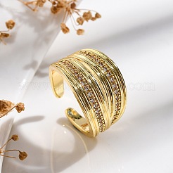 Bagues ouvertes en laiton plaqué or avec micro pavé de zircones cubiques transparentes pour femmes&nbsp;RJEW-M028-92G