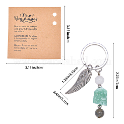 Llaveros de plumas de piedra natural mixta de acero inoxidable 304&nbsp;KEYC-JOY00002