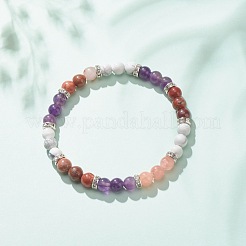 Rundes Perlenarmband aus natürlichem Amethyst und Edelstein für Frauen&nbsp;BJEW-JB08336-03