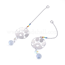 2 attrape-soleil suspendu en acier inoxydable 201 en forme d'empreinte de patte et verre cristal arc-en-ciel&nbsp;HJEW-TA00447