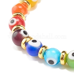 Rundes Bunte Malerei-Armband mit bösem Blick und natürlichen Lavagestein-Perlen&nbsp;BJEW-JB07870